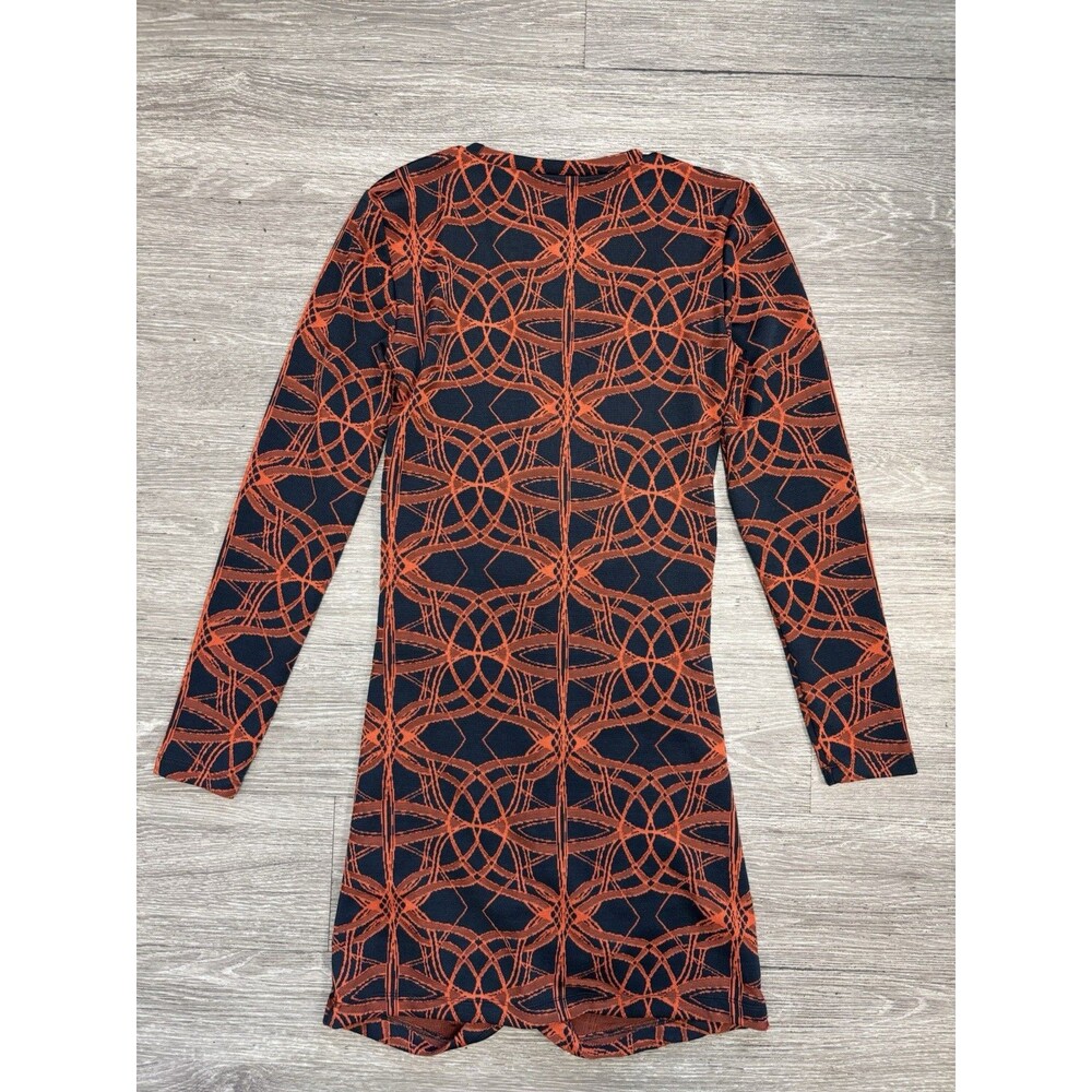 Zara Stunning Abstract Print Ruched 3/4 Sleeve Mini Dress Size Large - Picture 3 of 6